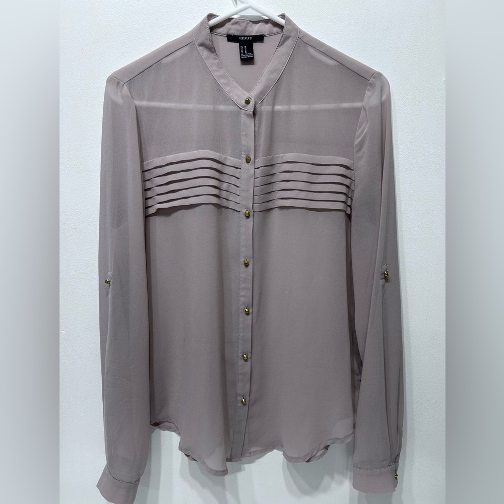Forever 21 Mauve Button-Down Pintuck Blouse